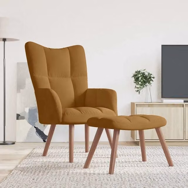 Poltrona Relax con Poggiapiedi in Velluto Marrone con Design Moderno e Struttura Integrata – 1