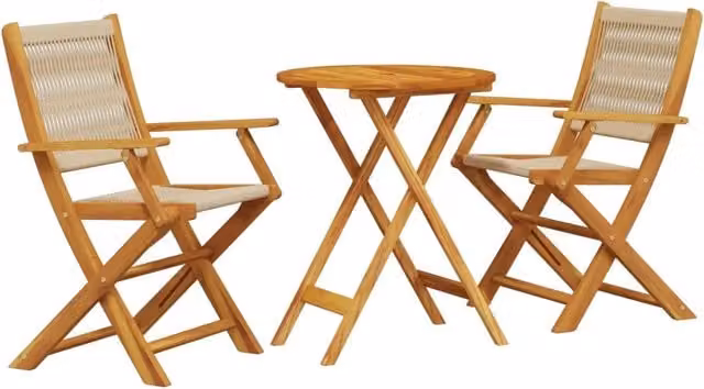 Set da Bistrot 3pz | Set Salotto da Giardino Beige in Polipropilene e Legno Massello