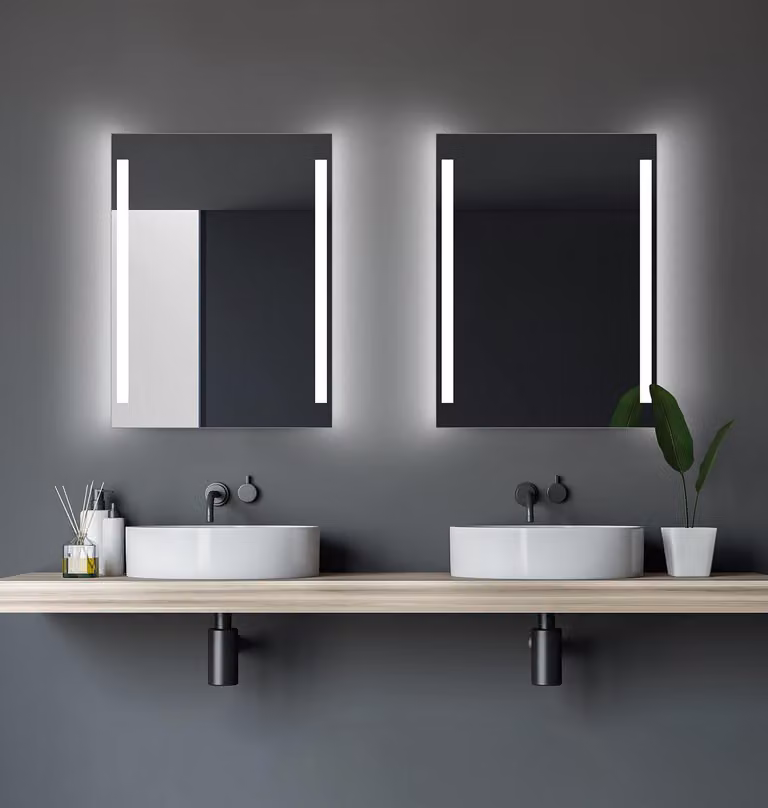 Specchio da parete illuminato, dimensioni 80x60 cm, luce bianca neutra, alluminio