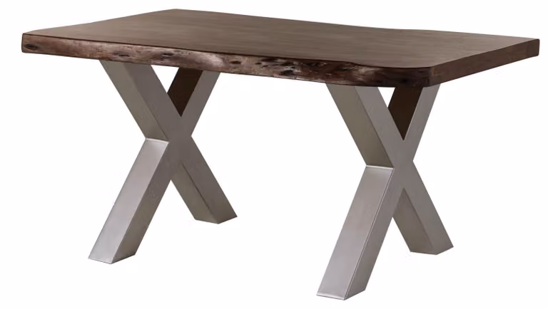 MASSIVMOEBEL24 | Tavolo da pranzo in legno acacia - laccato marrone / ferro X - argento mat 140x90x77 FREEFORM 5