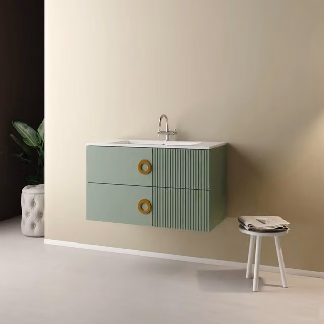 Mobile Bagno Sospeso Senza Base Sospesa Lavabo Verde Salvia Specchio