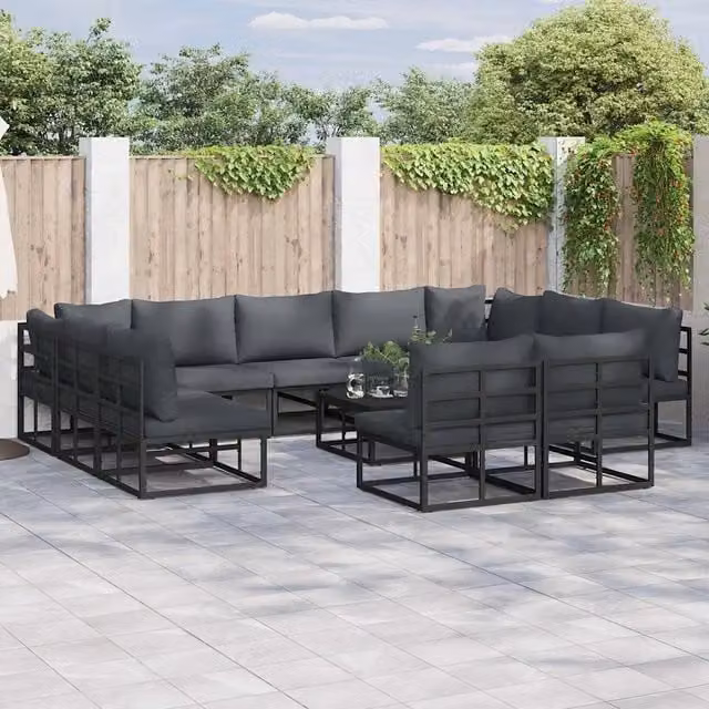 Set Divano da Giardino a L vidaXL in Alluminio Antracite con Cuscini Imbottiti e Rivestimenti Rimovibili – 1