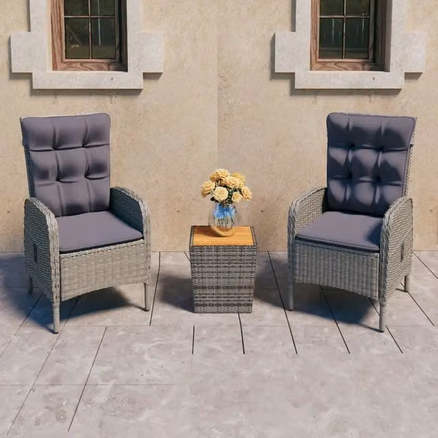 Set da Bistrot 3 pz in Polyrattan e Legno Acacia Grigio 3058535