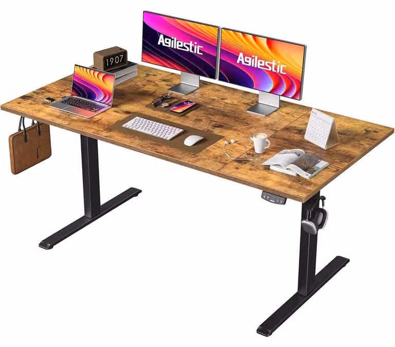 Scrivania regolabile in altezza, 160 x 80 cm, con sistema elettrico e funzione di memoria. Scrivania ergonomica, modello standing-desk, colore marrone