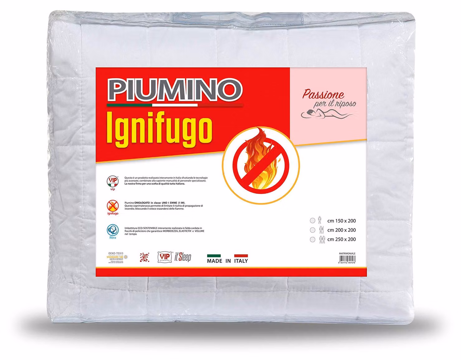 Coperta invernale, classe 1, in poliestere siliconato, motivo a quadri, 155x205 cm, colore bianco