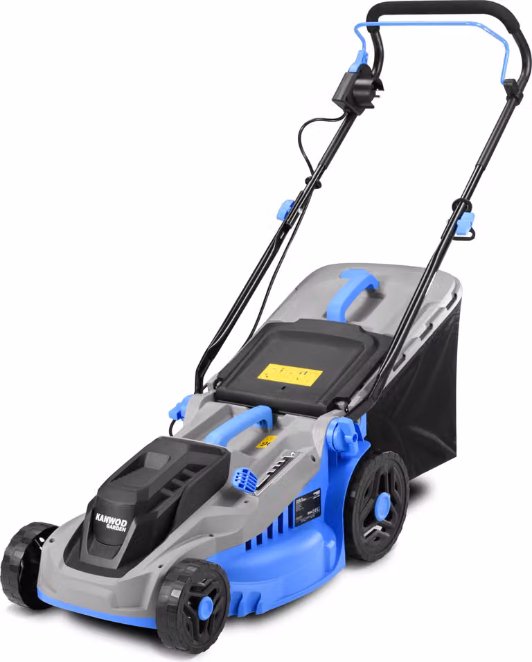 Tosaerba elettrico Kanwod 1600 W con larghezza di taglio di 38 cm, regolazione dell'altezza di taglio a 5 livelli 30-75 cm, cesto per l'erba da 42 litri, fino a 1000 m²