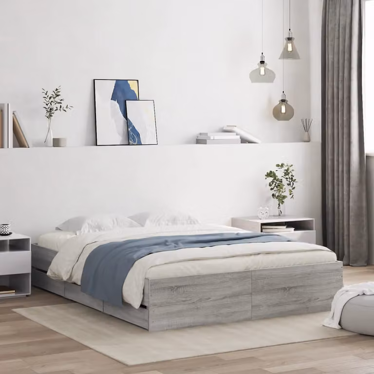 Giroletto con cassetti vidaXL in legno multistrato e MDF, colore grigio, 140x200 cm