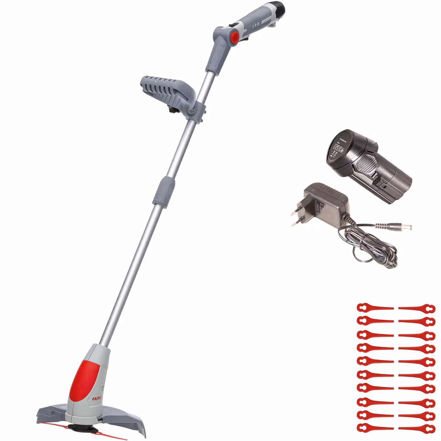 Tagliabordi a batteria IKRA IART 1224| 12 V | Larghezza di taglio 24 cm | Sistema di lame in nylon | incl. 20 lame di ricambio | incl. batteria e caricabatteria