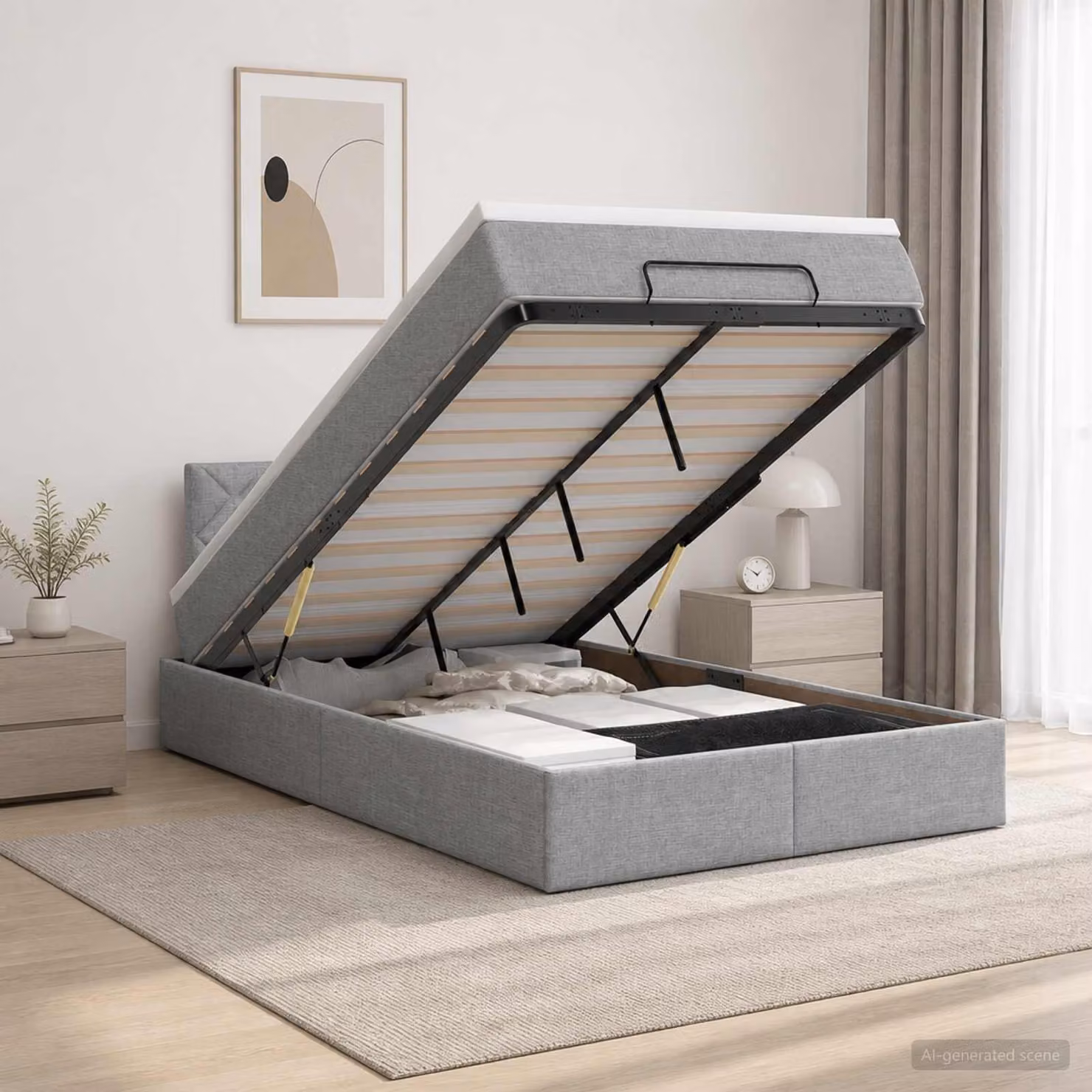 Letto ottomano con materasso vidaXL in tessuto Grigio Chiaro, L/P/H: 200 x 120 x 88 cm