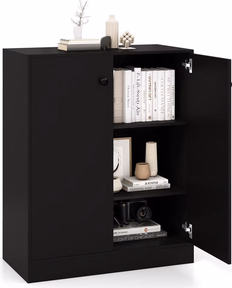 Credenza COSTWAY, mobile da terra con protezione antiribaltamento e ripiani, mobile da corridoio, mobile buffet per soggiorno, camera da letto, 72x34x85,5 cm, nero