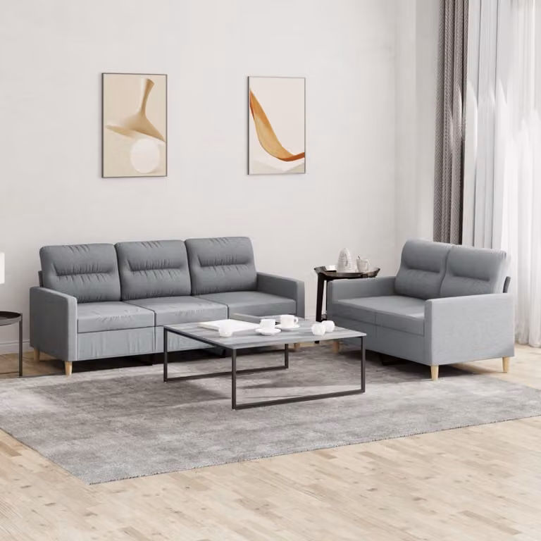 Maison Exclusive - Set divano a 2 posti con cuscini in tessuto grigio chiaro