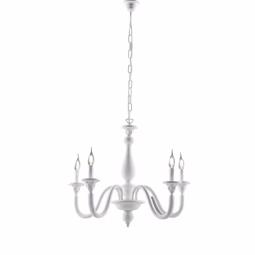 Lampadario Shabby Chic Lucca Legno Bianco 5 Luci E14