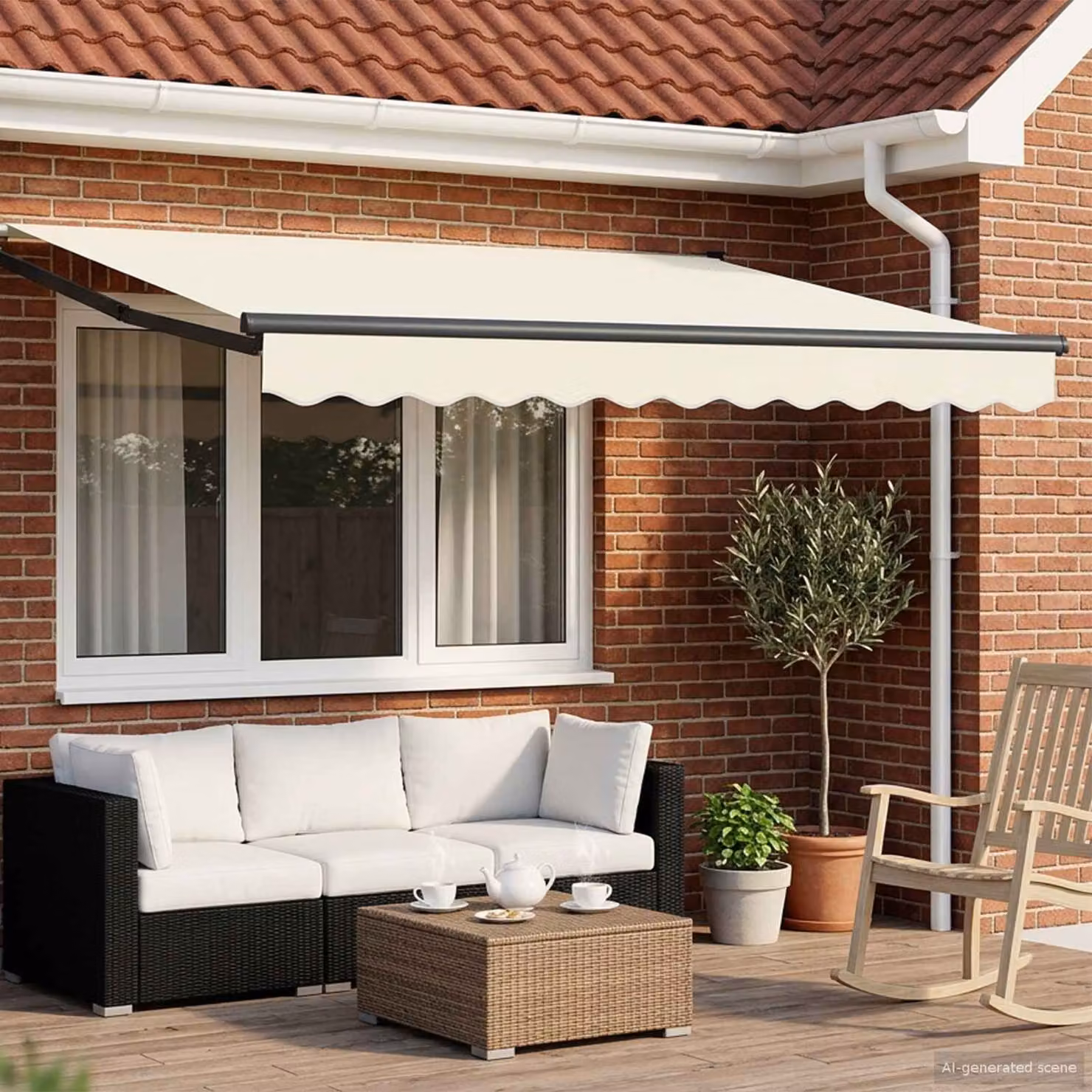 Tenda retrattile manuale con LED vidaXL, colore beige e antracite, L: 300 cm, P: 250 cm