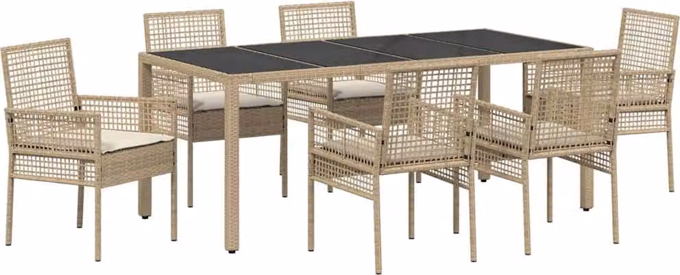 Set da Pranzo per Giardino 7 pcs Beige polyrattan