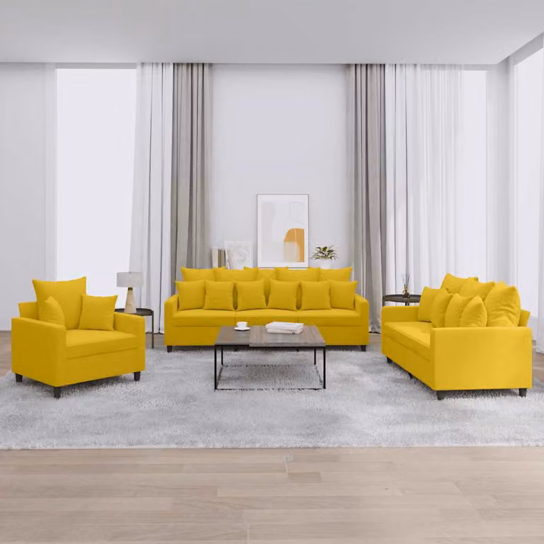 Set di divani 3 pezzi vidaXL in velluto giallo con cuscini per soggiorno moderno