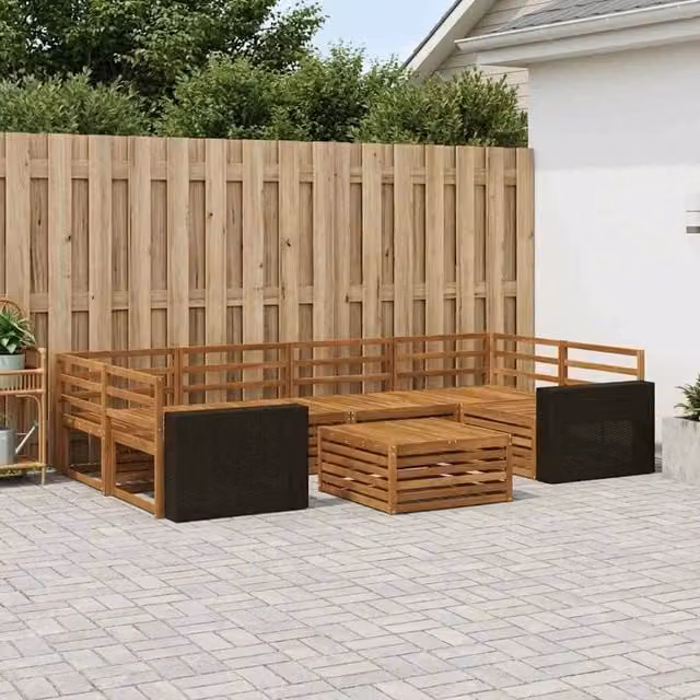 Set di divani da esterno 7 pz Naturale Legno di Acacia Massello 3383092