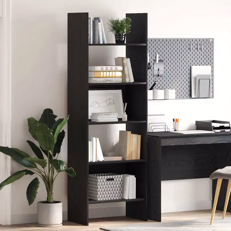 vidaXL Armadio per Libri Moderno a 5 Livelli in MDF, Colore Rovere e Nero, L 60 cm x P 35 cm x H 180 cm