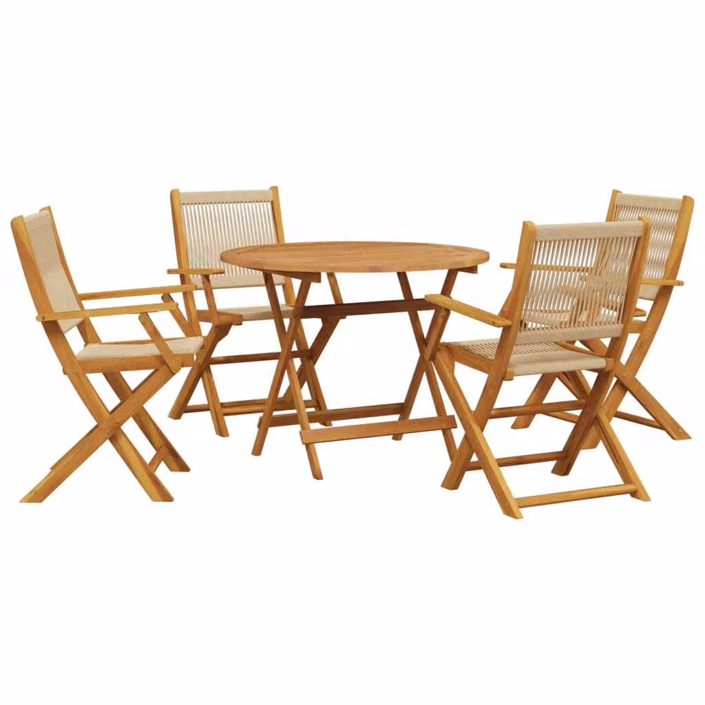 Set Pranzo da Giardino 5 pz Beige Polipropilene/ Legno Massello