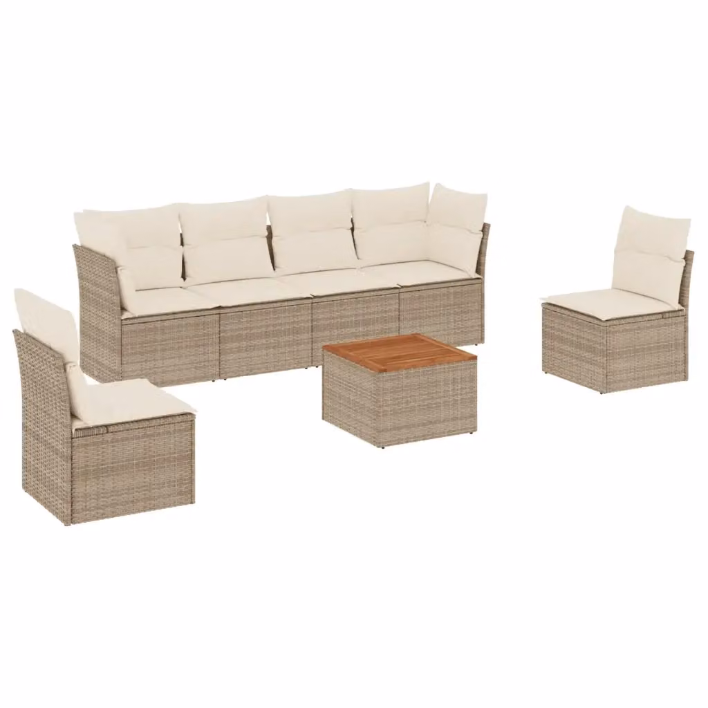 Set di divani da giardino vidaXL in polyrattan beige con cuscini e tavolino da esterno a forma di L – 2