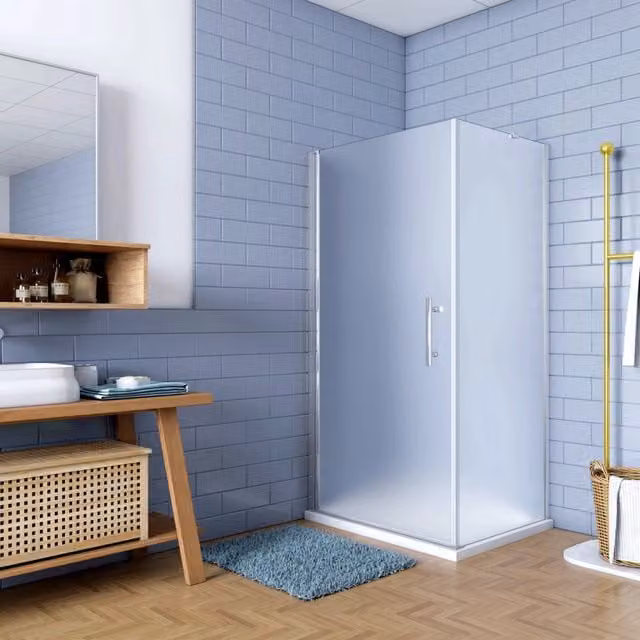 195cm Box Doccia Angolare Porta Battente con Parete Fissa 80x80cm in Vetro Satinato 6mm Anticalcare Irreversibile