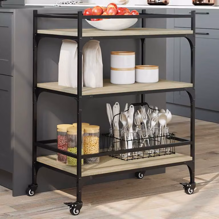 vidaXL Carrello da Cucina in Legno Rovere Sonoma e Metallo, Stile Industrial, L 65 cm x P 40 cm x H 86,5 cm
