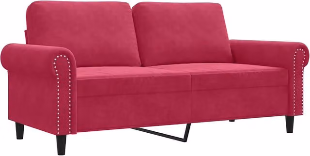 Divano moderno da soggiorno in velluto rosso con struttura in metallo L/P/H: 140 x 200 x 77 cm – 1