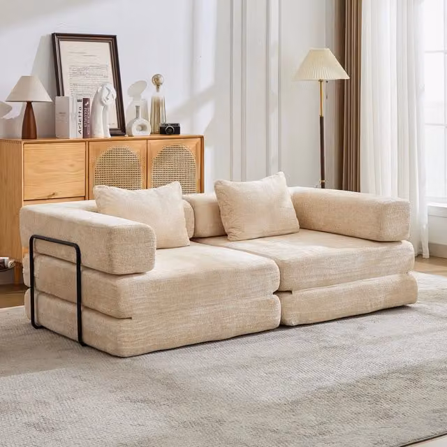 Divano letto pieghevole 107.0x44.0x38.0 cm convertibile in ciniglia beige