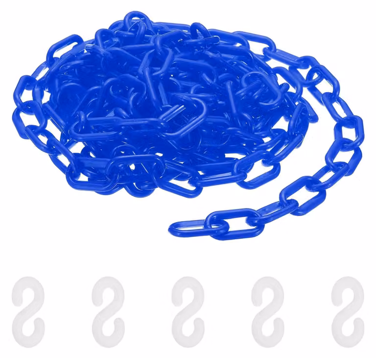 Catena di sicurezza in plastica, colore blu, lunghezza 5 metri, con 5 ganci a forma di S