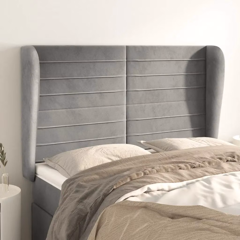 Testata ad orecchio in velluto grigio chiaro per la tua camera da letto L: 147 cm, P: 23 cm, H: 118/128 cm – 2