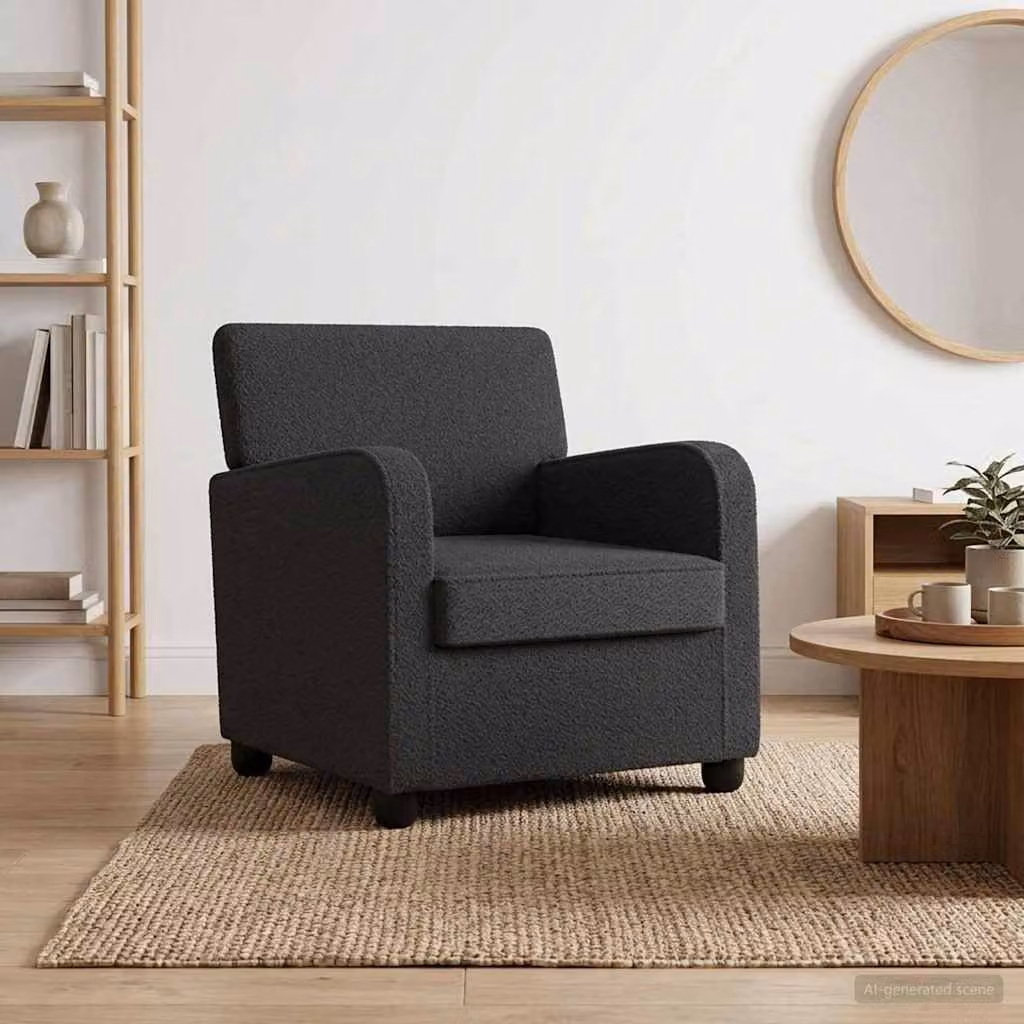 Poltrona lounge moderna vidaXL in pelliccia sintetica di agnello color grigio antracite con braccioli
