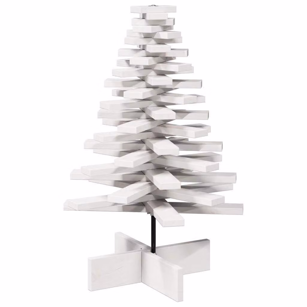Albero di Natale Decorativo Bianco 80 cm Legno Massello di Pino