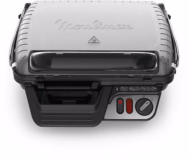 Griglia elettrica multifunzione Moulinex UltraCompact Comfort 2000W con piastre antiaderenti rimovibili lavabili in lavastoviglie, Acciaio inox e Nero/Argento