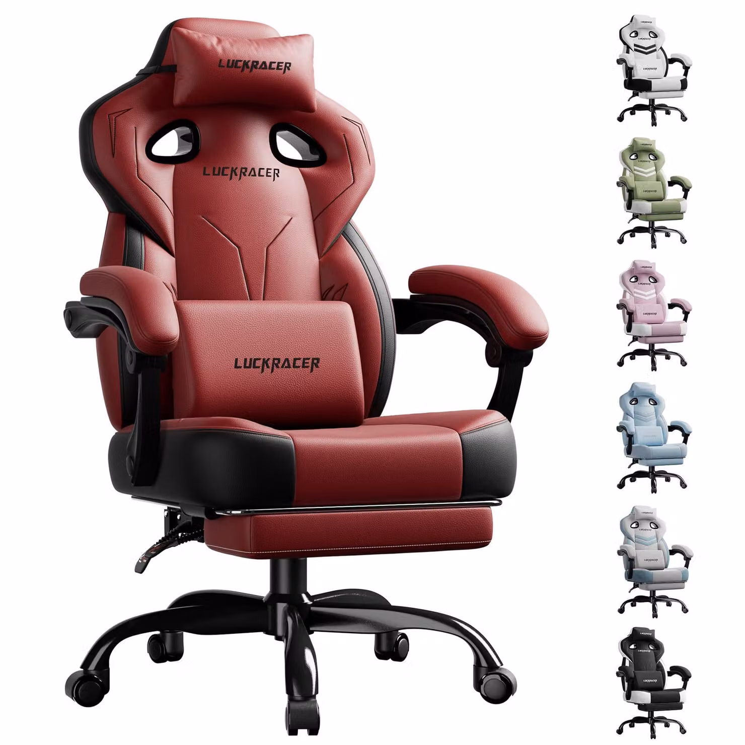 LUCKRACER sedia da gioco, sedia da ufficio con braccioli collegati, cuscino in memory foam, angolo di inclinazione di 90-155° e poggiapiedi, tessuto funzionale e resistente