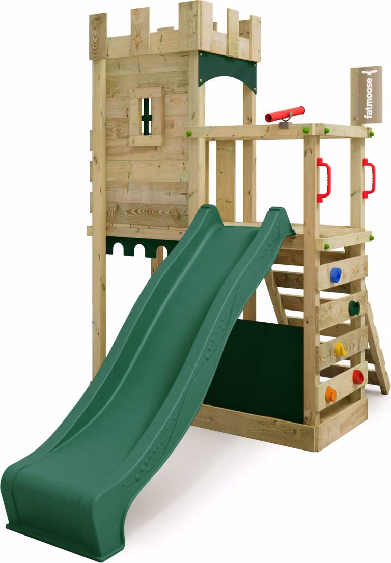 Fatmoose BoldBaron Boost XXL: struttura da gioco con scivolo e sabbiera, colore verde