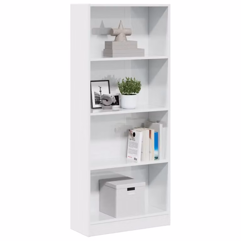Libreria moderna vidaXL in legno MDF bianco lucido, da appendere a parete, L 60 cm x P 24 cm x H 143 cm