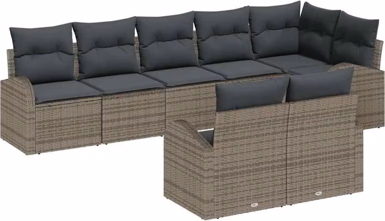 Set Divano da Giardino con cuscino 8 pcs Grigio polyrattan