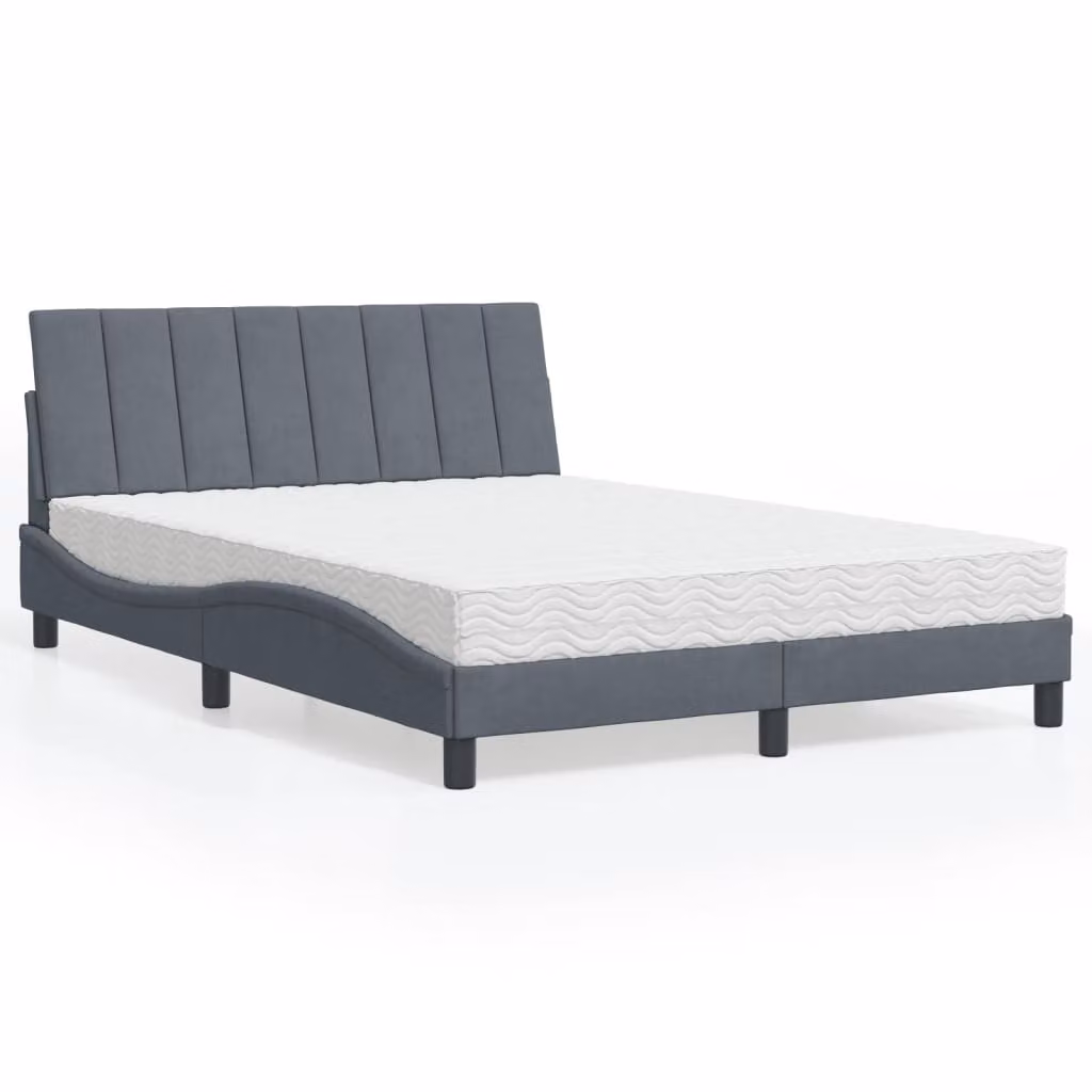 Letto con Materasso Hanko vidaXL in Velluto Grigio Scuro L/P/H: 140 x 190 cm