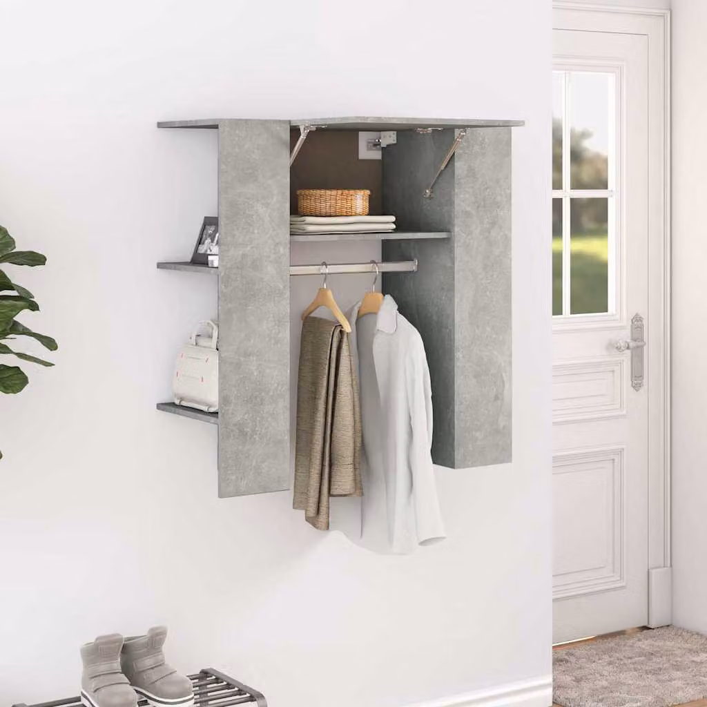Scaffale da ingresso moderno vidaXL in legno e MDF, colore grigio e beige, con appendiabiti e pannello posteriore, L: 97,5 cm, P: 37 cm, H: 99 cm