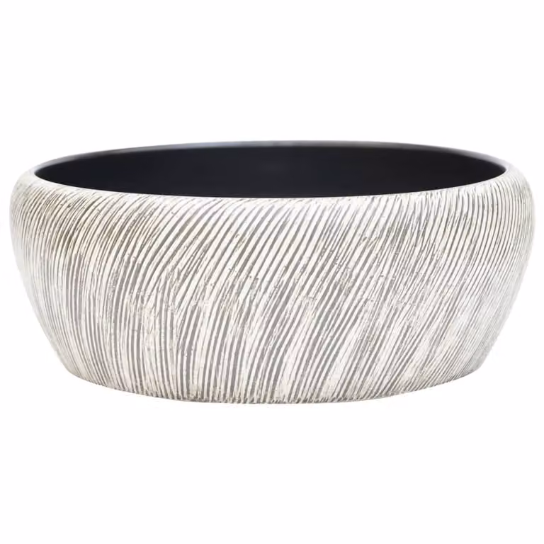Lavabo da Appoggio Nero e Grigio Rotondo Φ41x14 cm Vetroceramica