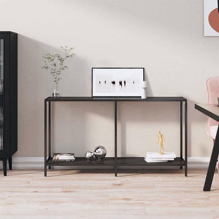 vidaXL Tavolo Consolle Moderno in Vetro Temperato e Metallo, Nero, L: 140 cm, P: 35 cm, H: 75,5 cm