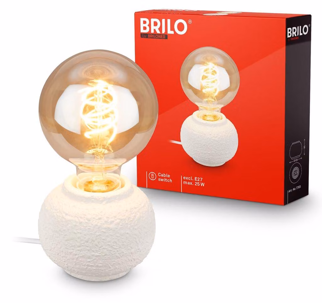 Briloner Lampada da tavolo con base in Vetroceramica Ø10x8 cm attacco E27 max. 25W interruttore sul cavo bianco - Lampada da comodino per soggiorno camera da letto corridoio
