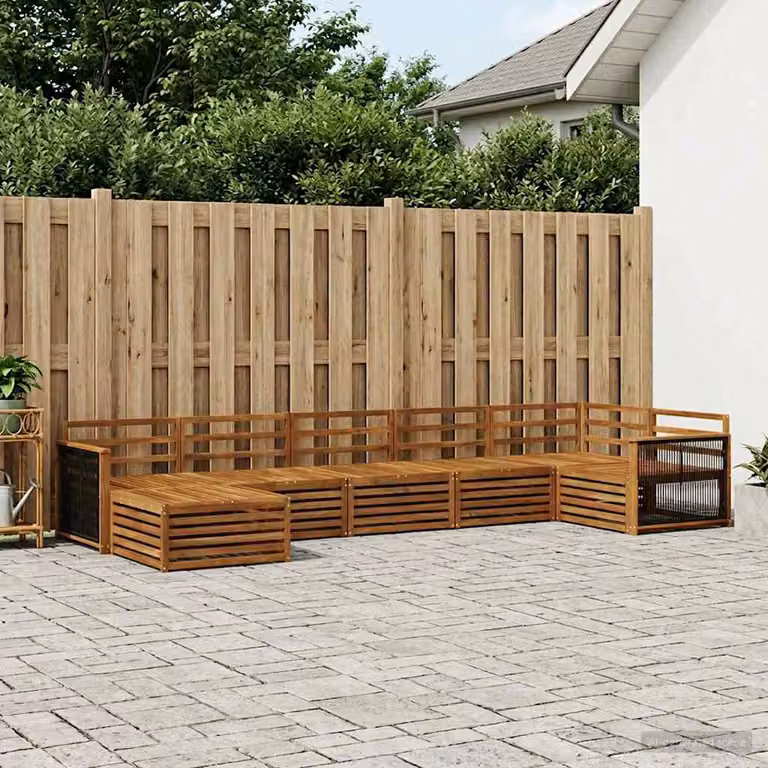 Set di divani da esterno vidaXL in legno di acacia con forma a L, 7 pezzi, beige e marrone