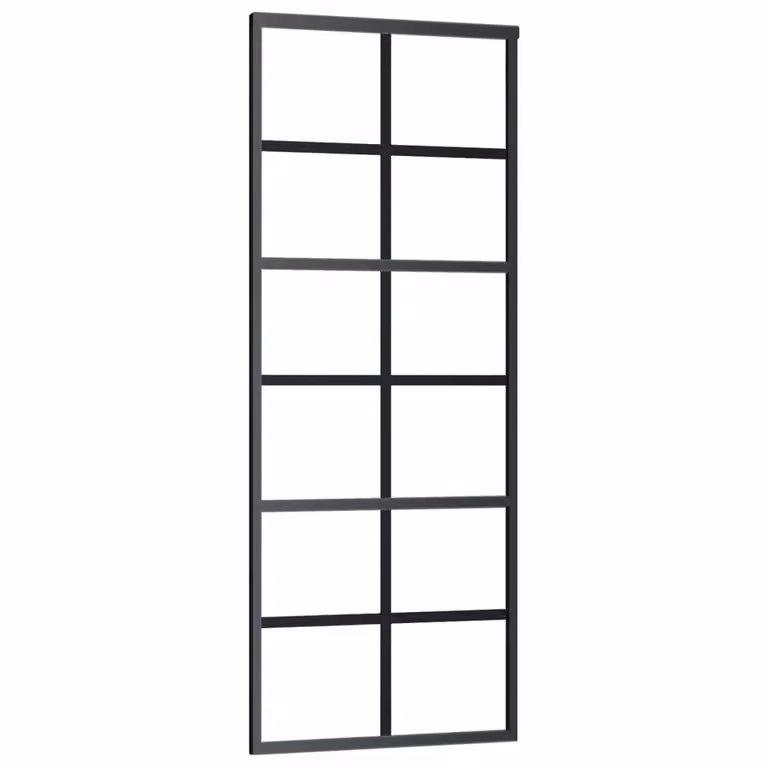 Porta Scorrevole in Vetro ESG e Alluminio 76x205 cm Nera