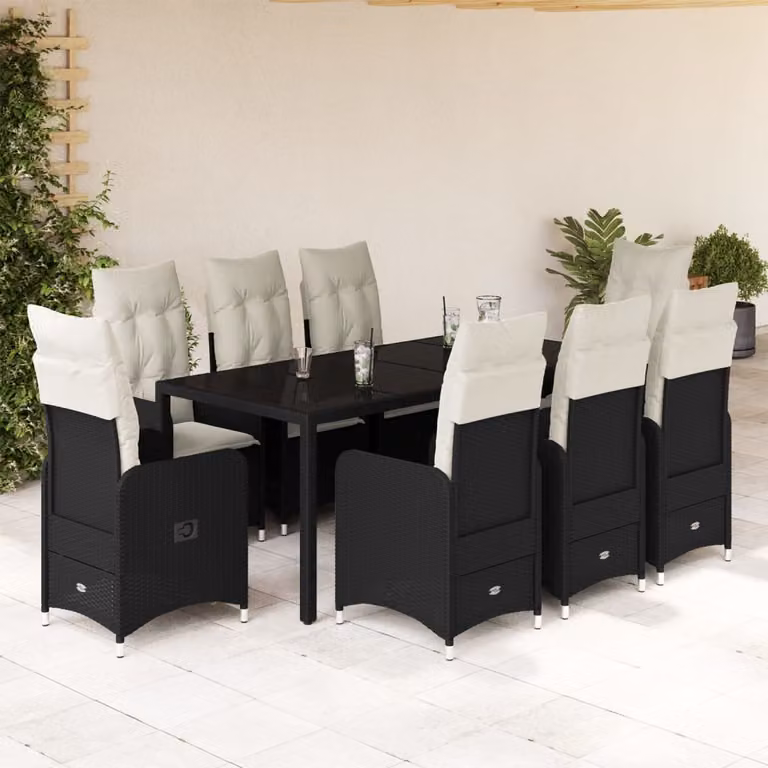 Maison Exclusive - Set da giardino bistrot 9 pezzi con cuscini in polyrattan nero