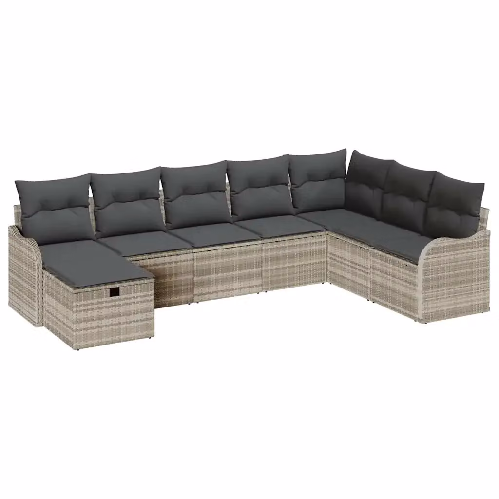 Set di divani da giardino vidaXL a 8 posti in rattan grigio con cuscini e struttura in metallo – 2