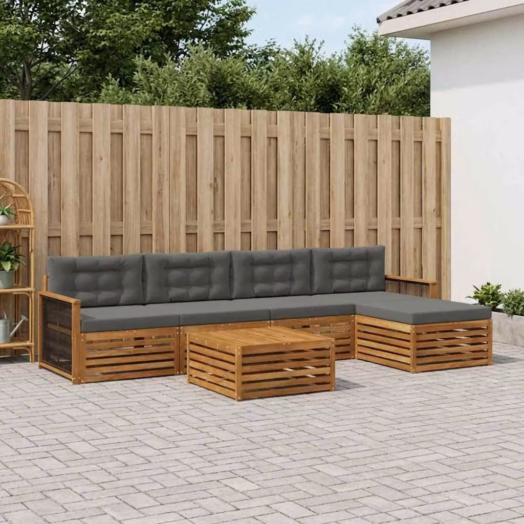 Set di divani da esterno vidaXL 6 pz in legno di acacia con pouf e tavolino, beige e antracite