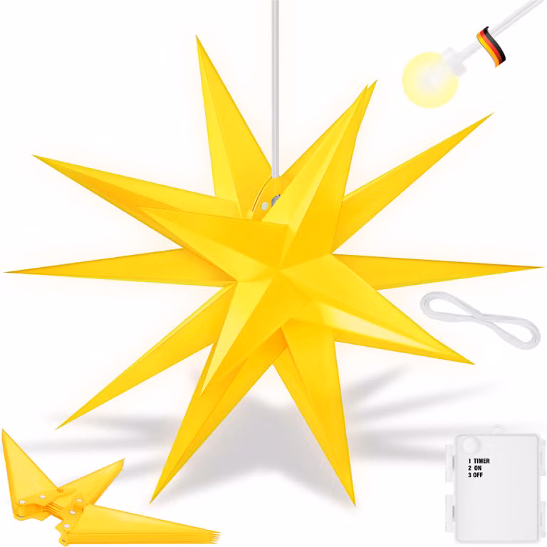 KESSER® stella illuminata 3D, stella di Natale a LED con timer per interni ed esterni, stella dell'Avvento illuminata da appendere + luce bianca calda