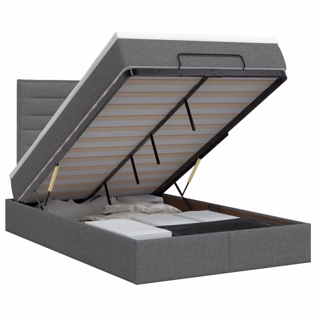 Letto ottomano con contenitore a sollevamento vidaXL in tessuto grigio L: 120 cm, P: 200 cm, H: 140 cm – 2