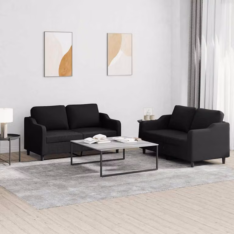 Set di 2 Divani vidaXL Moderni in Tessuto Nero con Cuscini per Soggiorno L: 158 cm, P: 80 cm, H: 77 cm