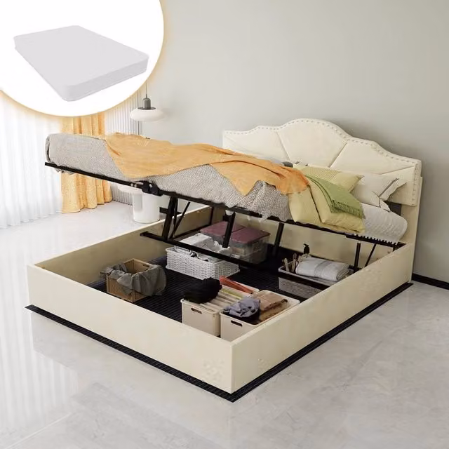 Letto Contenitore Imbottito con Materasso ¨C MINIMAL ¨C Beige 160x200